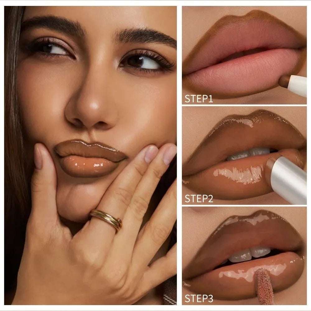 GLASTING COLOR GLOSS 3-in-1 Lip Liner & Lip Glaze Makeup Set