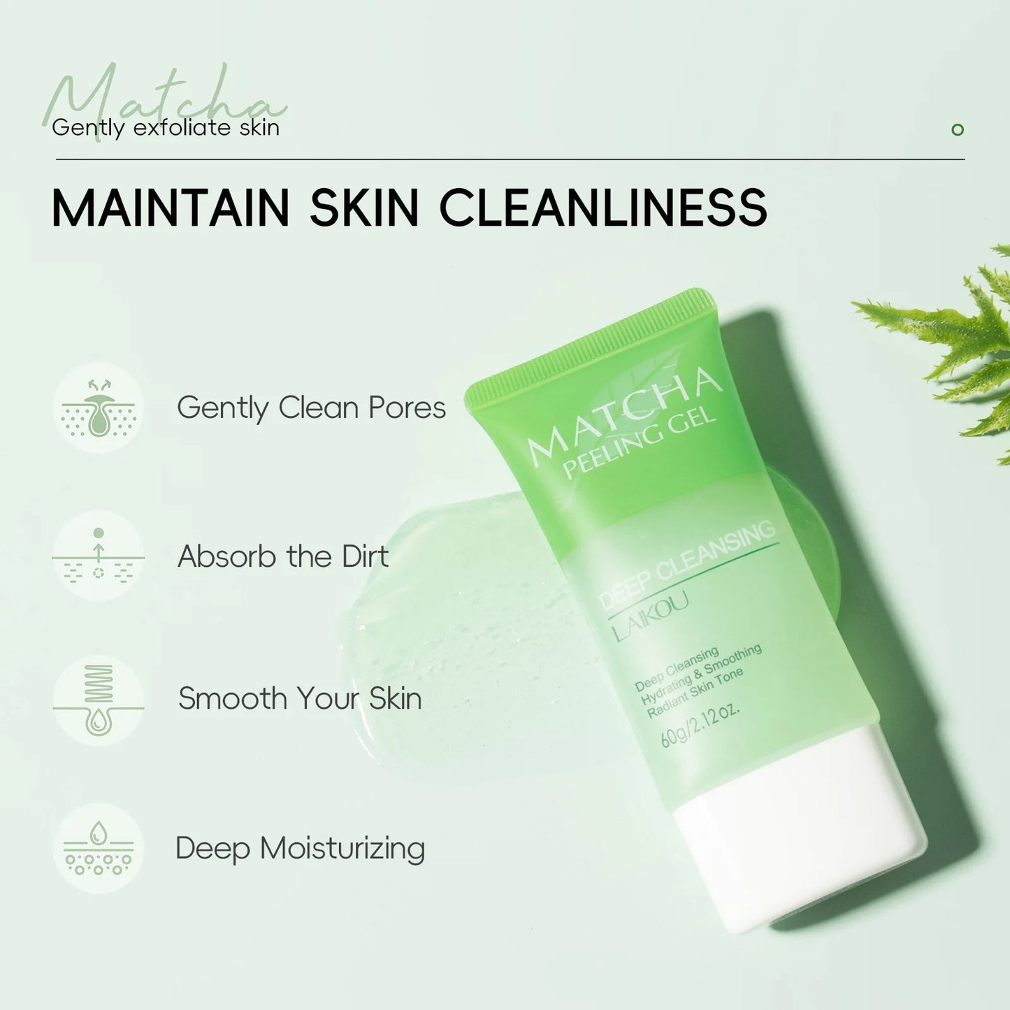 LAIKOU Matcha Peeling Gel – Deep Cleansing Exfoliator & Brightening Facial Scrub (60g)