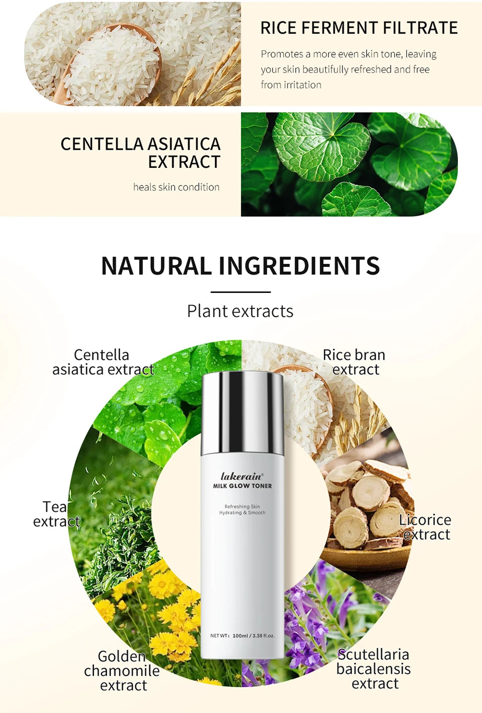 Lakerain Milk Glow Toner – Niacinamide Brightening & Deep Moisturizing Toner for Radiant, Hydrated Skin (100ml)