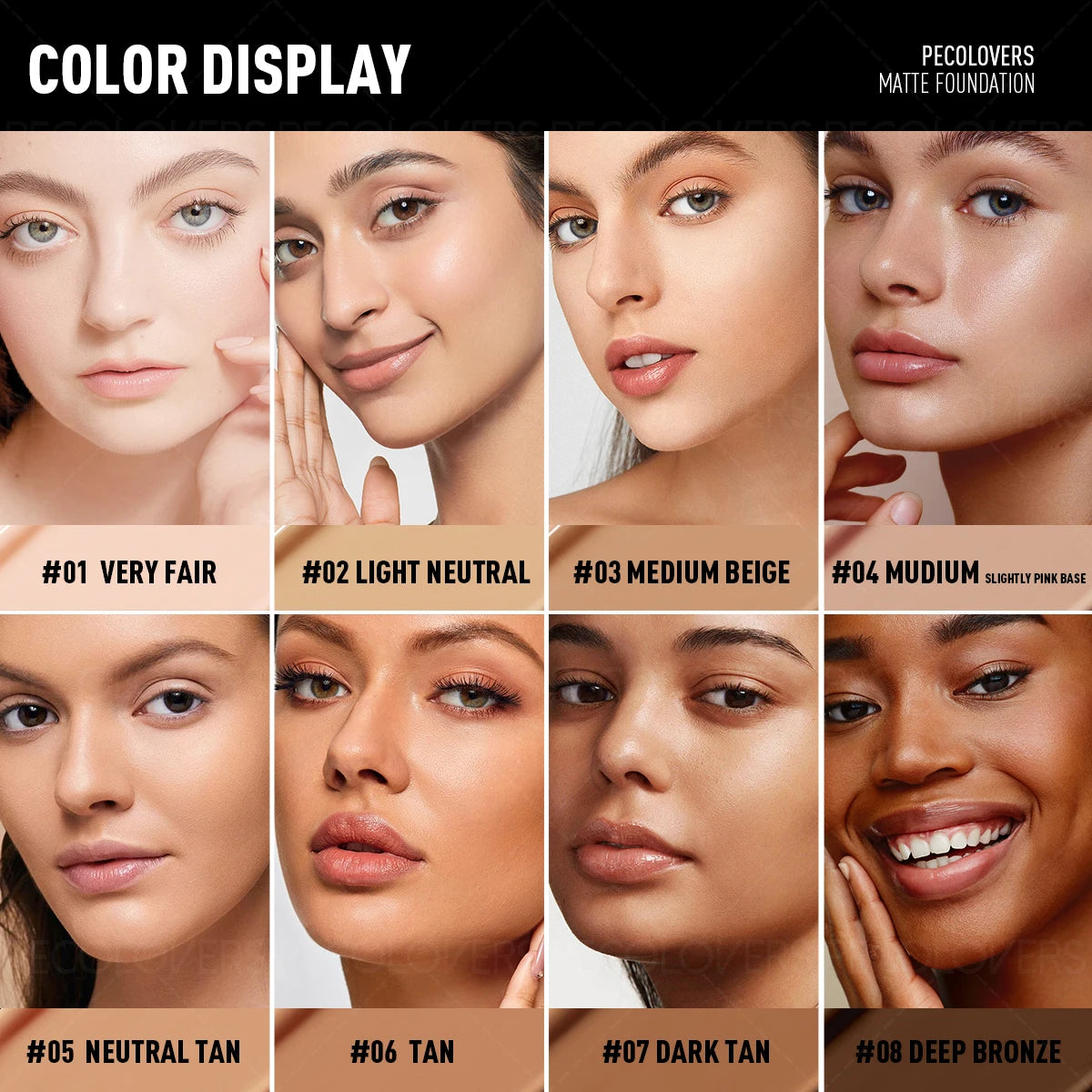 Pecolovers High Coverage Foundation – Waterproof, Sweatproof & Long-Lasting Cream Formula, 12 Shades