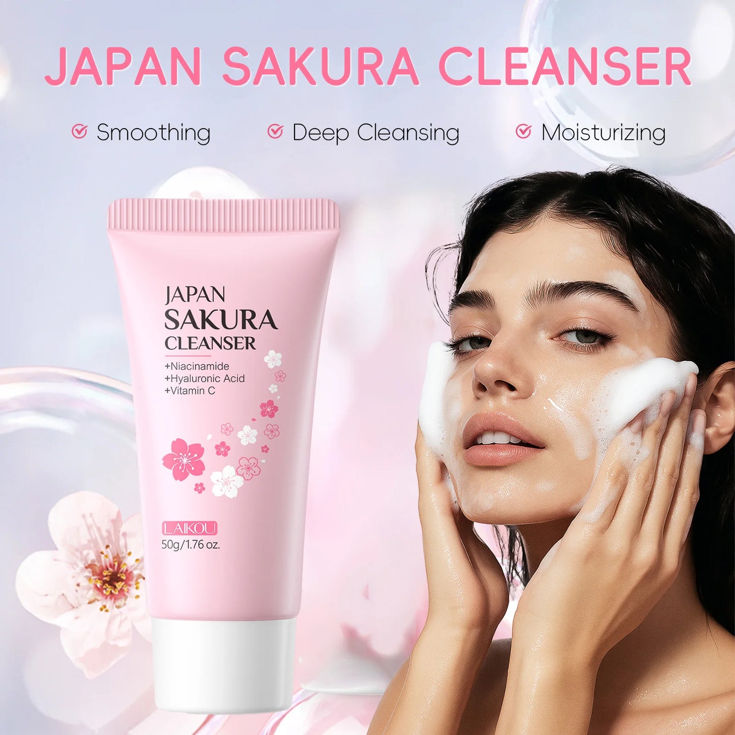 LAIKOU Sakura Facial Cleanser – Deep Cleansing, Oil Control & Brightening Face Wash (50g)