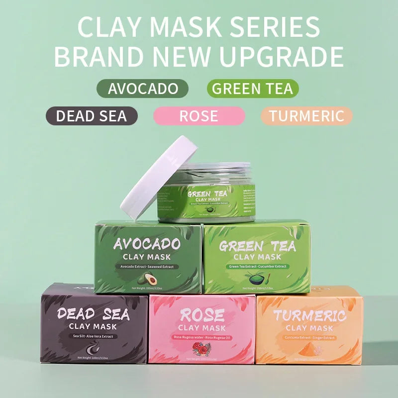 LAIKOU Clay Mud Face Mask – Moisturizing, Blackhead Removal & Brightening Washable Mask for Women (100ml) – Green Tea, Turmeric, Rose, Avocado & Sea Silt