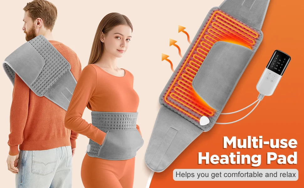 Electric Heating Pad for Period Cramps & Muscle Relief – 60×30cm, 9/10 Heat Levels, Washable | EU/US/UK Plug