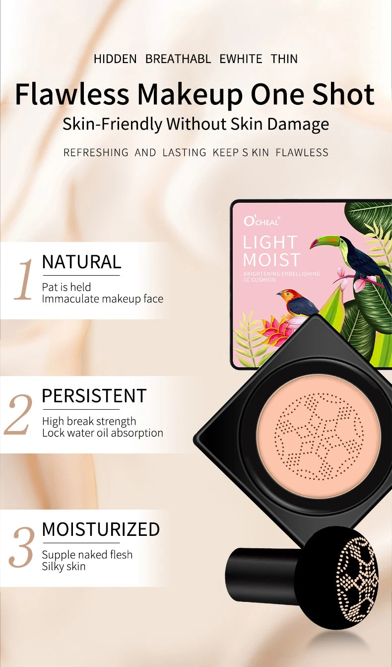 O'CHEAL Mushroom Head BB Cream Cushion – Waterproof, SPF & Long-Lasting Coverage (20g)