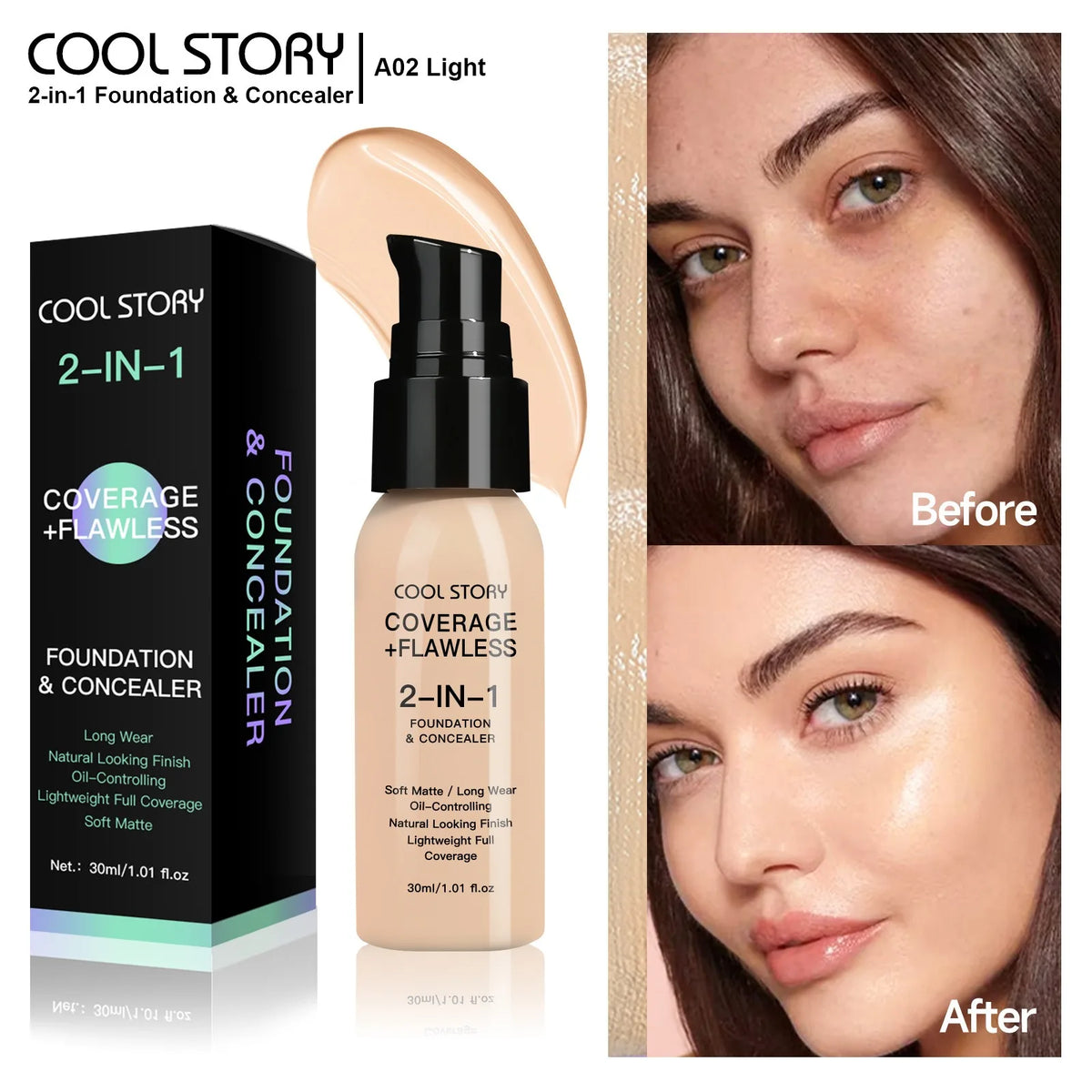 Air Cushion CC Cream Foundation | Oil Control, Matte, Full Coverage, Waterproof | 10 Shades