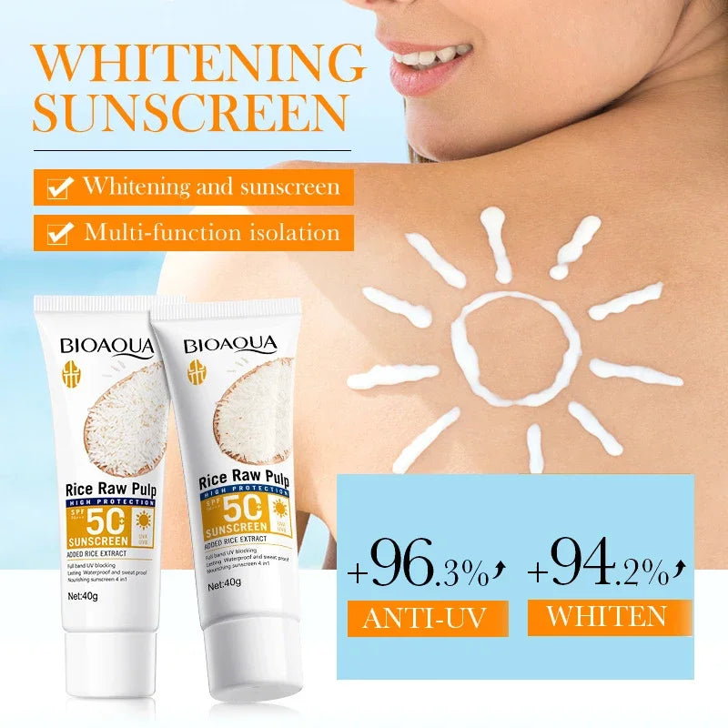 BioAqua Rice Pulp Sunscreen SPF50+ – Brightening Face, Body, Neck & Back Sun Cream
