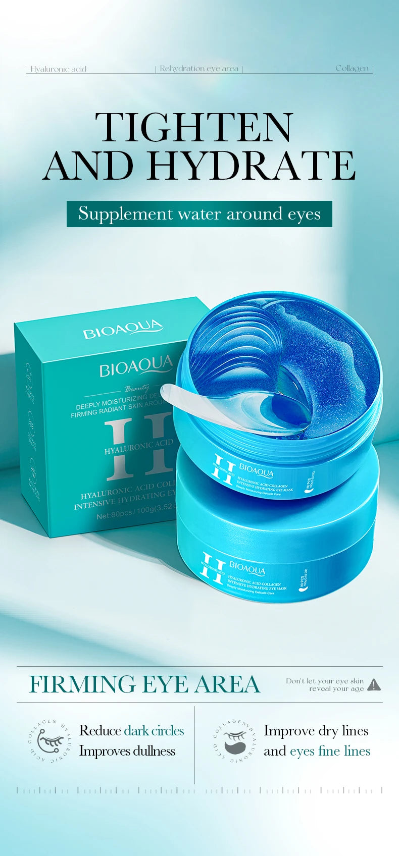 BIOAQUA Crystal Collagen Eye Mask Patches – 80 Pieces, Dark Circles & Anti-Aging
