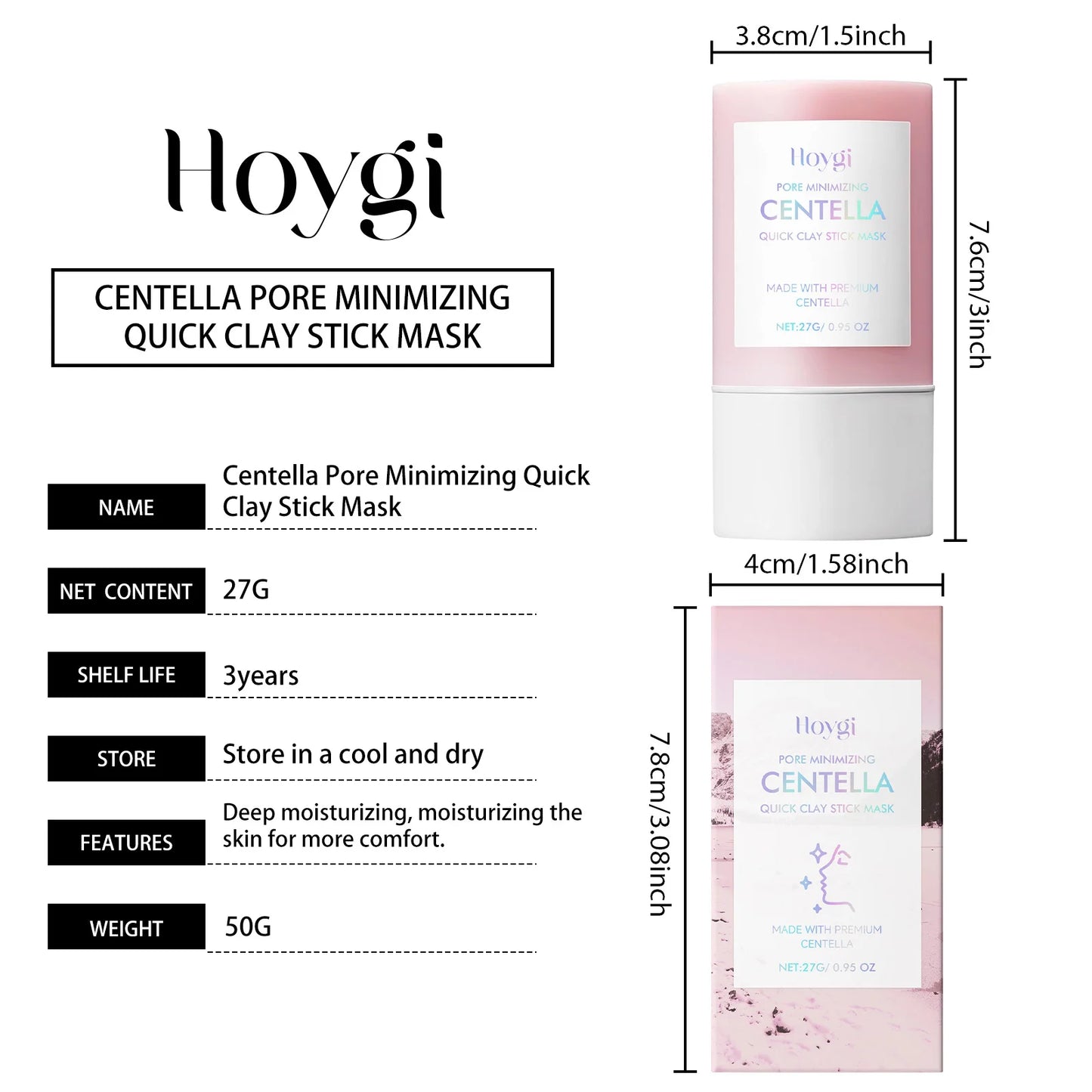 Hoygi Centella Asiatica Clay Mask Stick – Soothing, Pore Minimizing & Hydrating | All Skin Types 27g