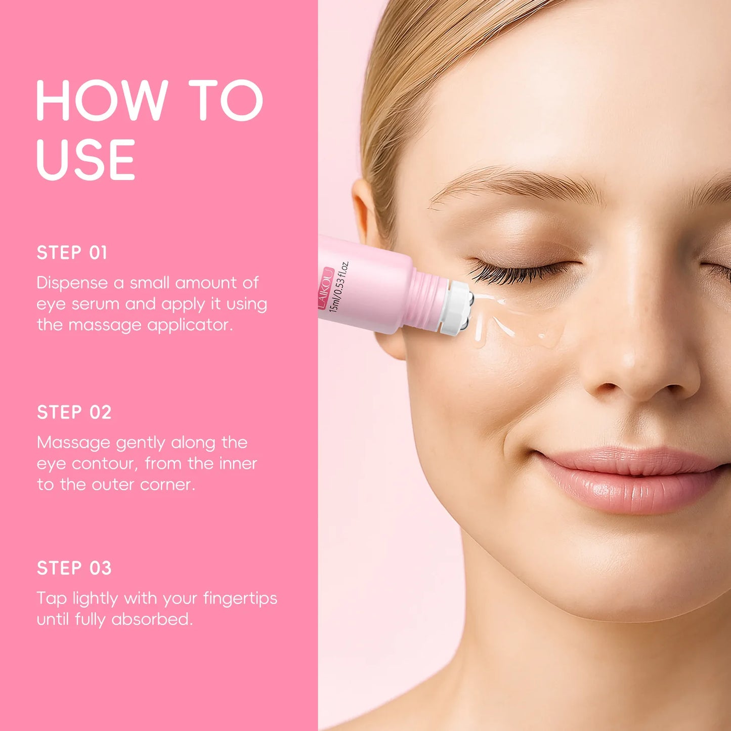 LAIKOU Sakura Roller Eye Serum – Hyaluronic Acid & Niacinamide Dark Circle & Eye Bag Treatment (15ml)