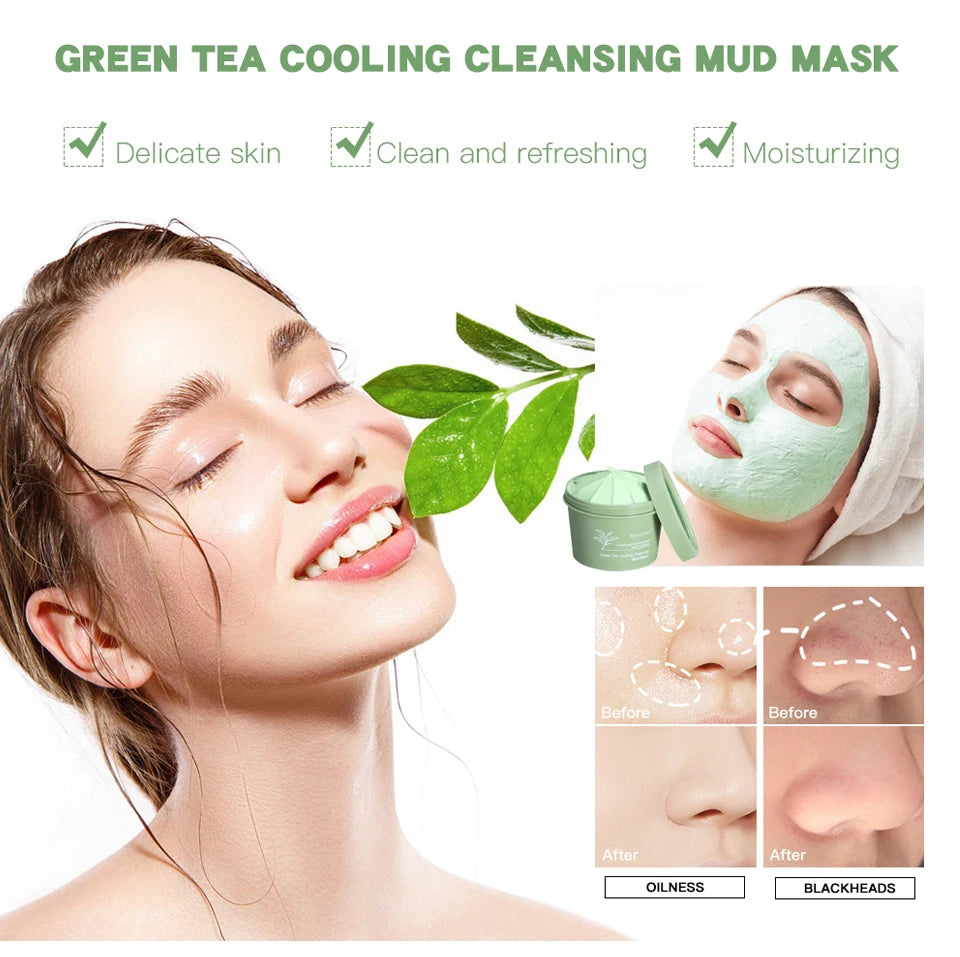 Green Tea Mud Clay Face Mask – Deep Pore Cleansing, Blackhead Removal & Oil Control Skin Treatment for All Skin Types (100g)