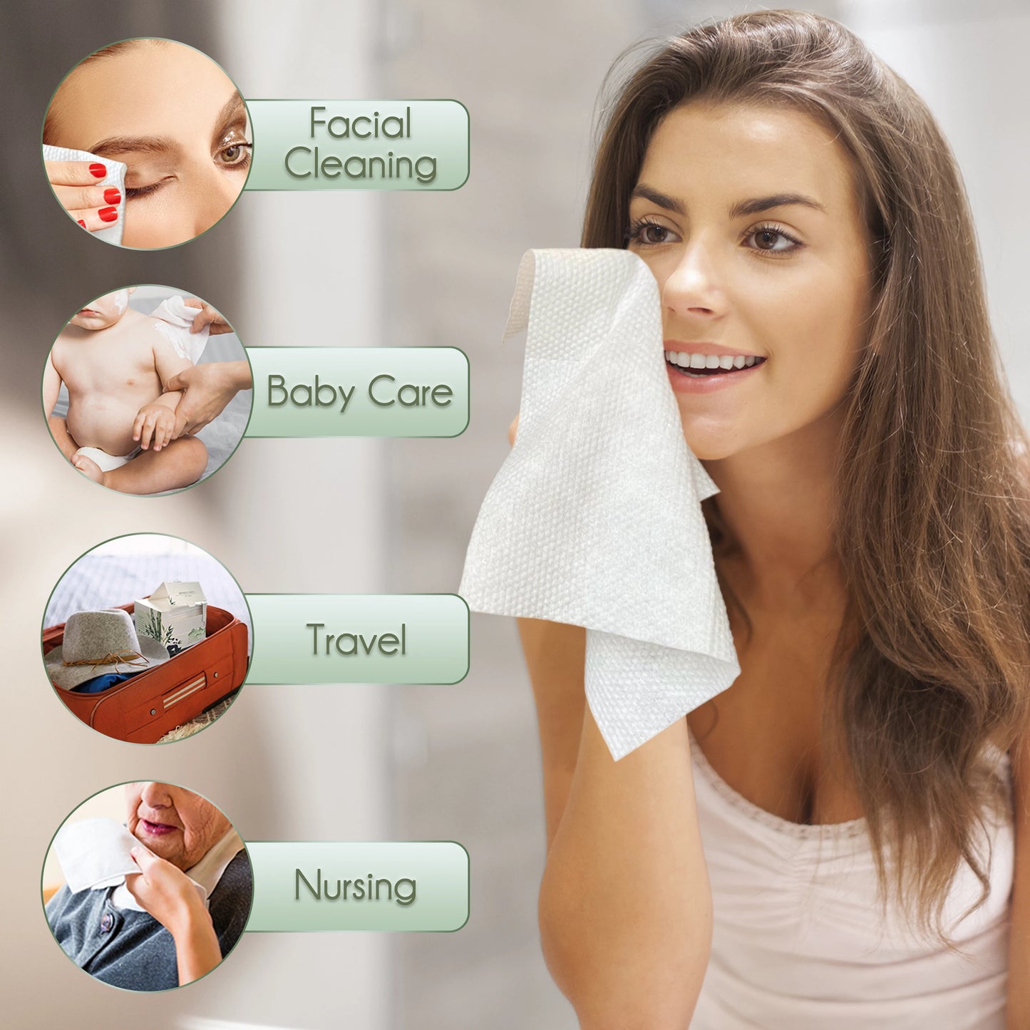 100% Bamboo Fiber Disposable Face Towels – Biodegradable Thick Dry Wipes for Sensitive Skin, 60 Count (12x10 in)