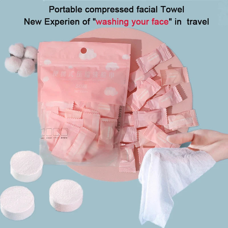 Disposable Compressed Non-Woven Face Towels – Mini Capsule Travel Wipes for Face Cleansing & Makeup Removal (20x22cm)