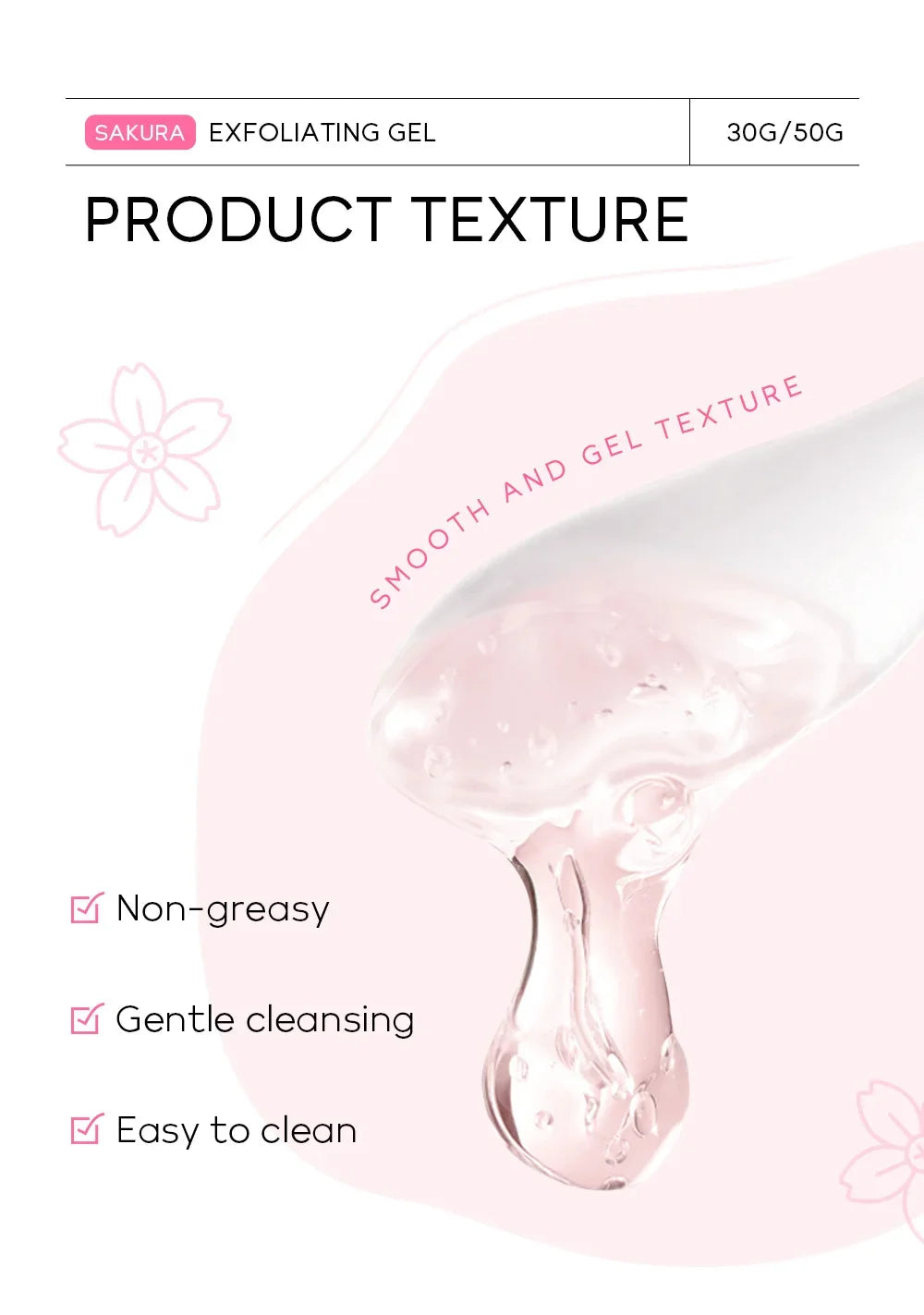 LAIKOU Sakura Exfoliating Peeling Gel – Moisturizing Facial Scrub with Vitamin C & Hyaluronic Acid (30g / 50g)
