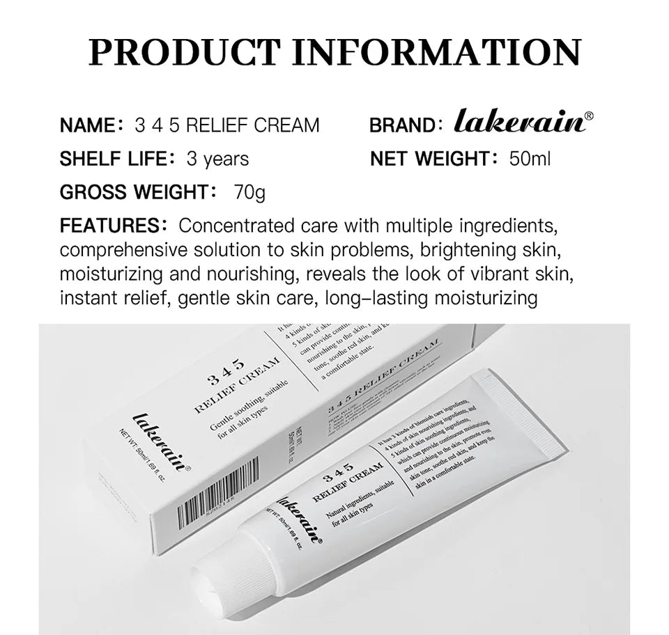 345 Relief Cream Comprehensive solution to skin problems Anti-sugar and antioxidant Brightening skin Improving acne marks Moistu