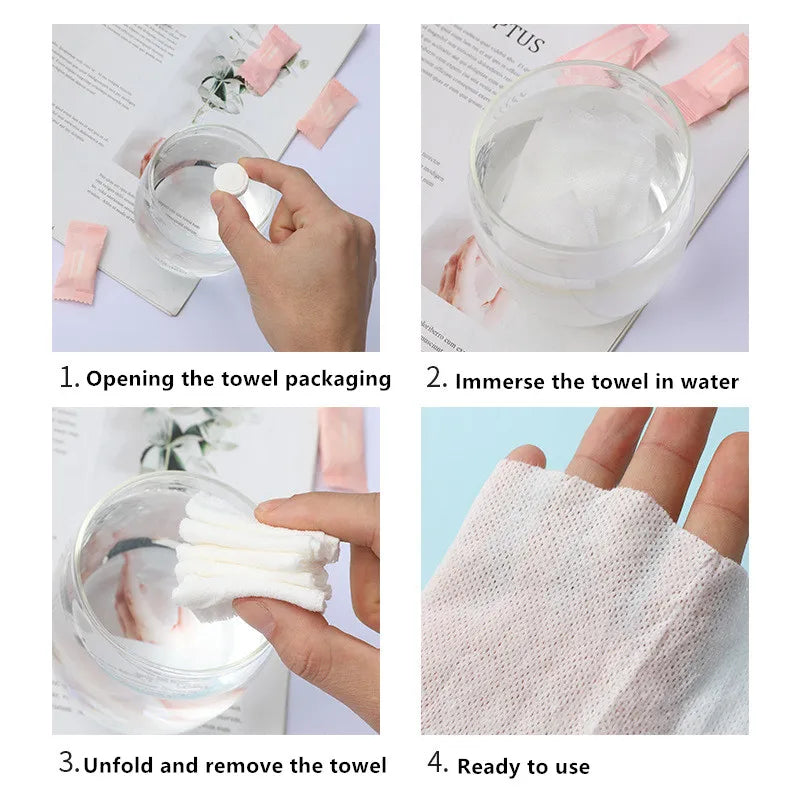 Disposable Compressed Non-Woven Face Towels – Mini Capsule Travel Wipes for Face Cleansing & Makeup Removal (20x22cm)