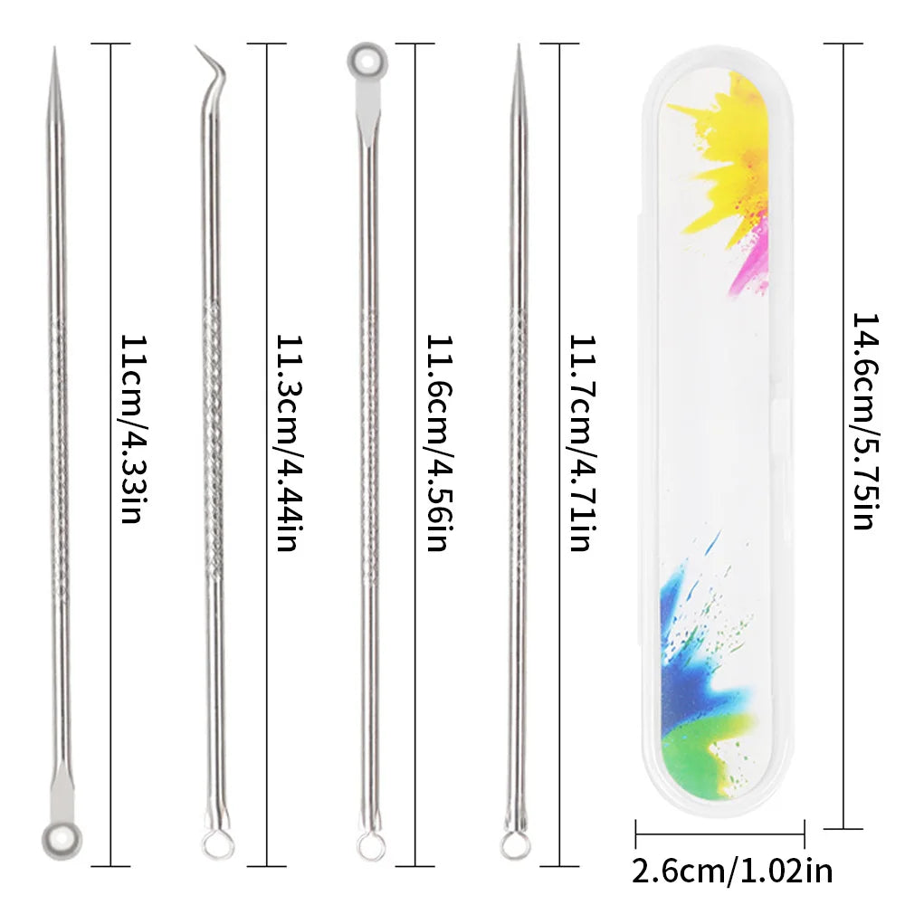 4-Piece Acne & Blackhead Remover Needle Set – Metal Pore Cleaning Tool Kit
