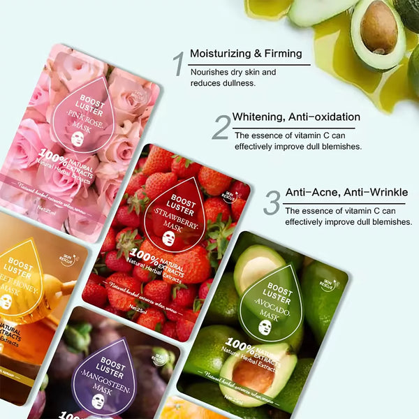 AILKE Brightening Hydrating Facial Mask – Vitamin C, Hyaluronic Acid & Collagen | Anti-Aging 10pcs