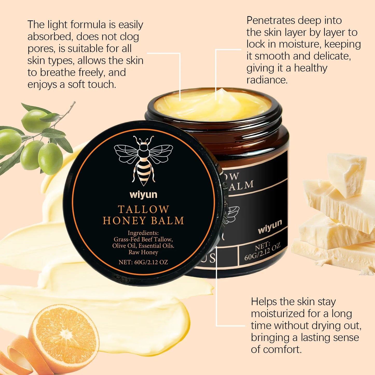 Beef Tallow & Honey Brightening Body Cream – Dark Spot Fader, Firming & Deep Moisturizer (60g)