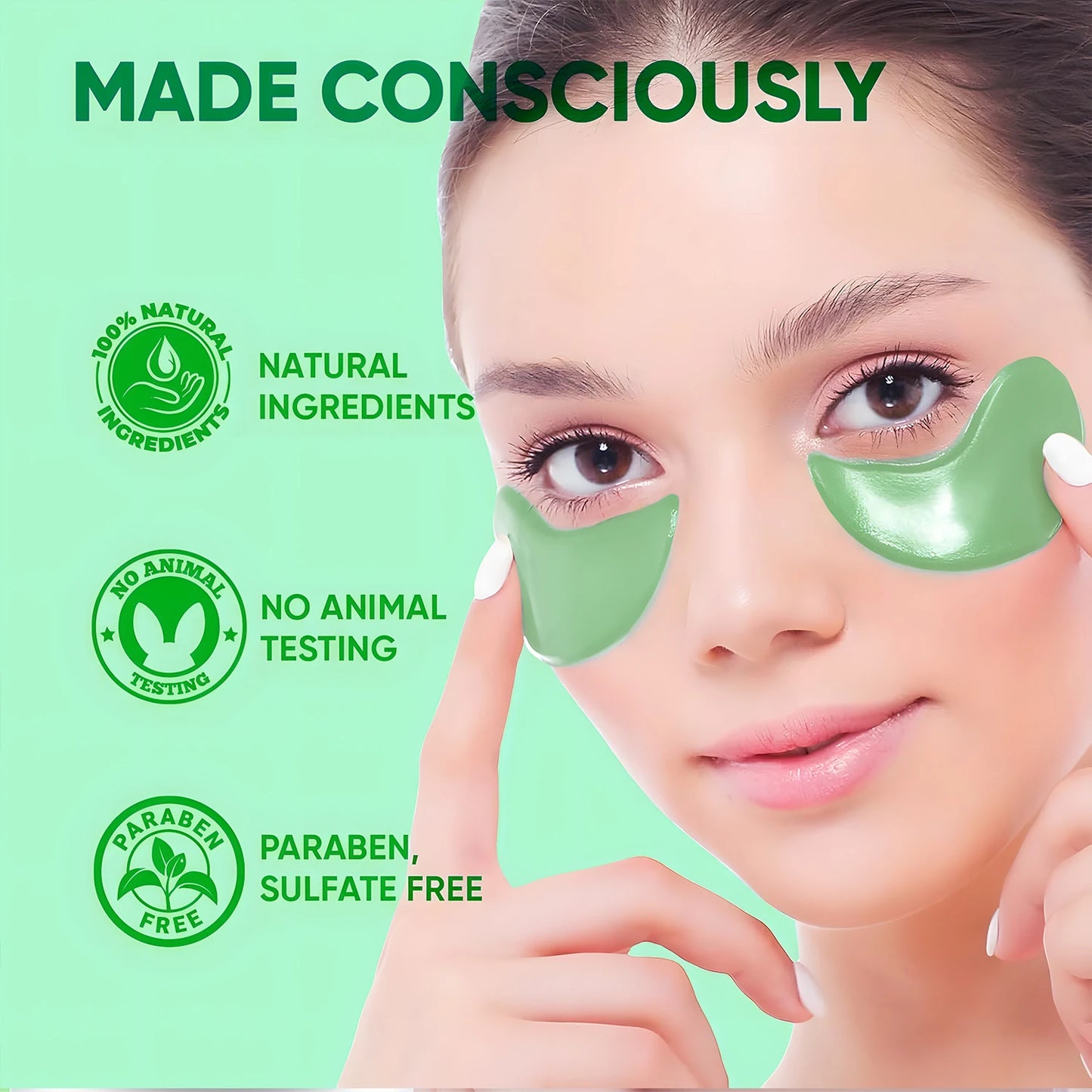 Seaweed Hyaluronic Acid Eye Masks — 60 Pcs Collagen Eye Patch for Dark Circles & Firming