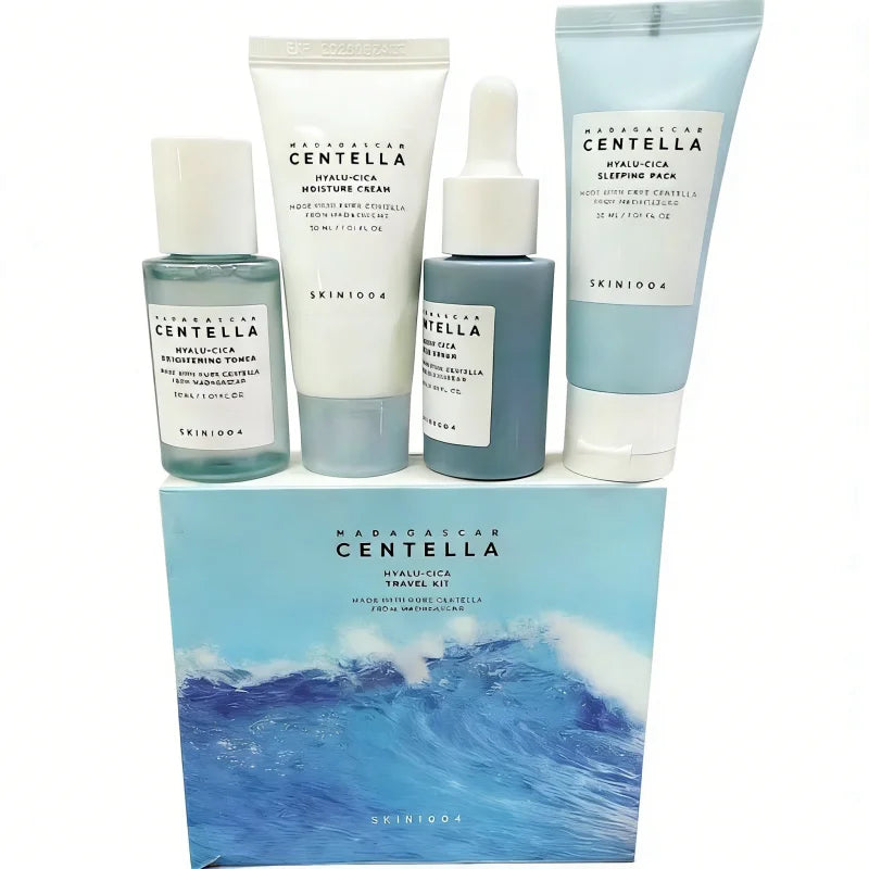 SKIN1004 Centella HyaluCica Travel Kit – 4-Piece Korean Skincare Mini Set (Toner, Serum, Sleeping Pack & Cream)