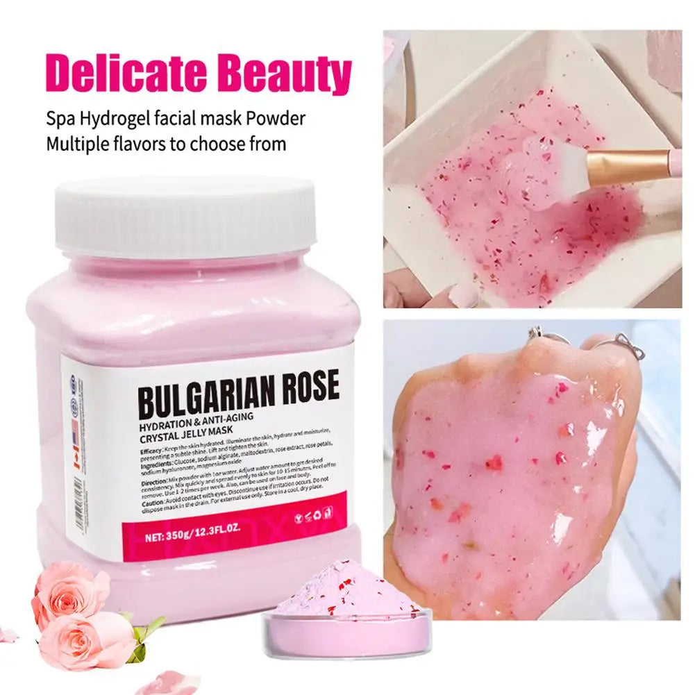 Hydro Jelly Mask Powder – Moisturizing & Brightening Peel-Off Face Mask for Women (350g) – Rose, Hyaluronic Acid, Vitamin C, Collagen, Charcoal & More