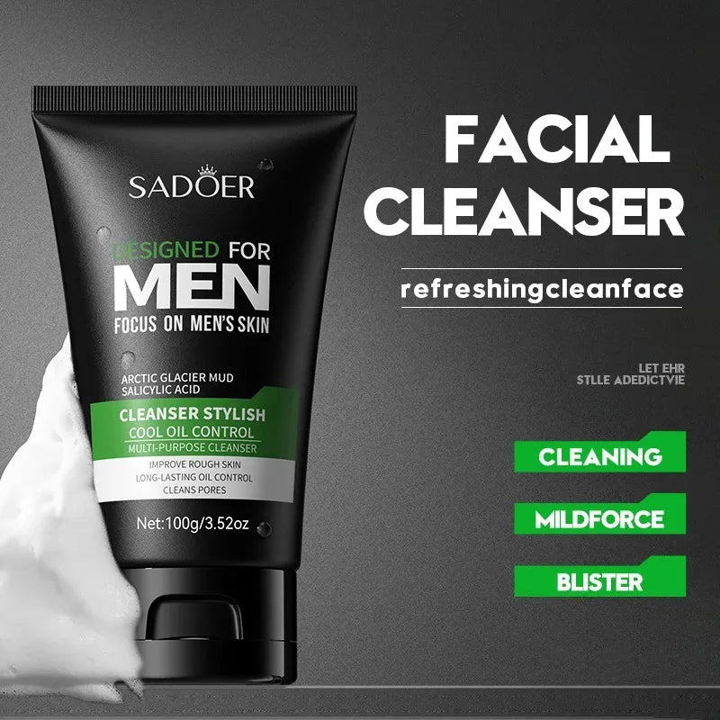 SADOER Men's Deep Cleansing Facial Cleanser – Oil Control, Blackhead Removal & Pore Minimizer (100g)