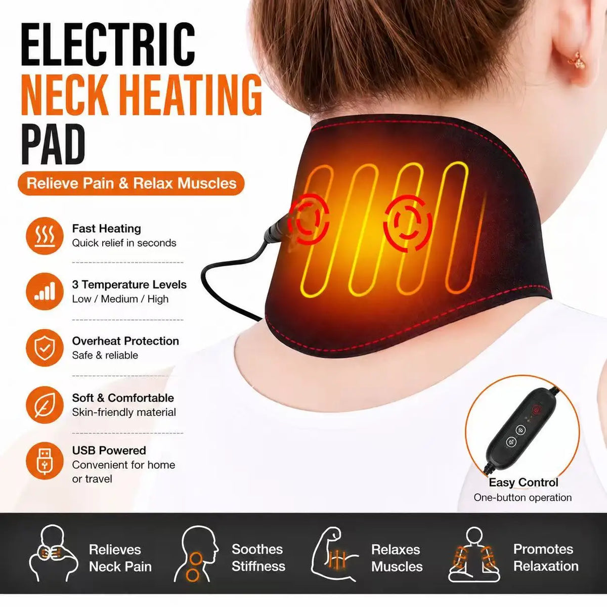 USB Neck & Shoulder Heating Pad – 5 Heat Levels & 5 Massage Modes, Wearable Heated Neck Wrap