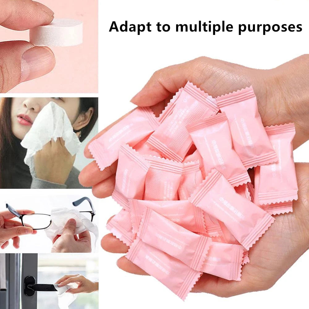 Disposable Compressed Non-Woven Face Towels – Mini Capsule Travel Wipes for Face Cleansing & Makeup Removal (20x22cm)