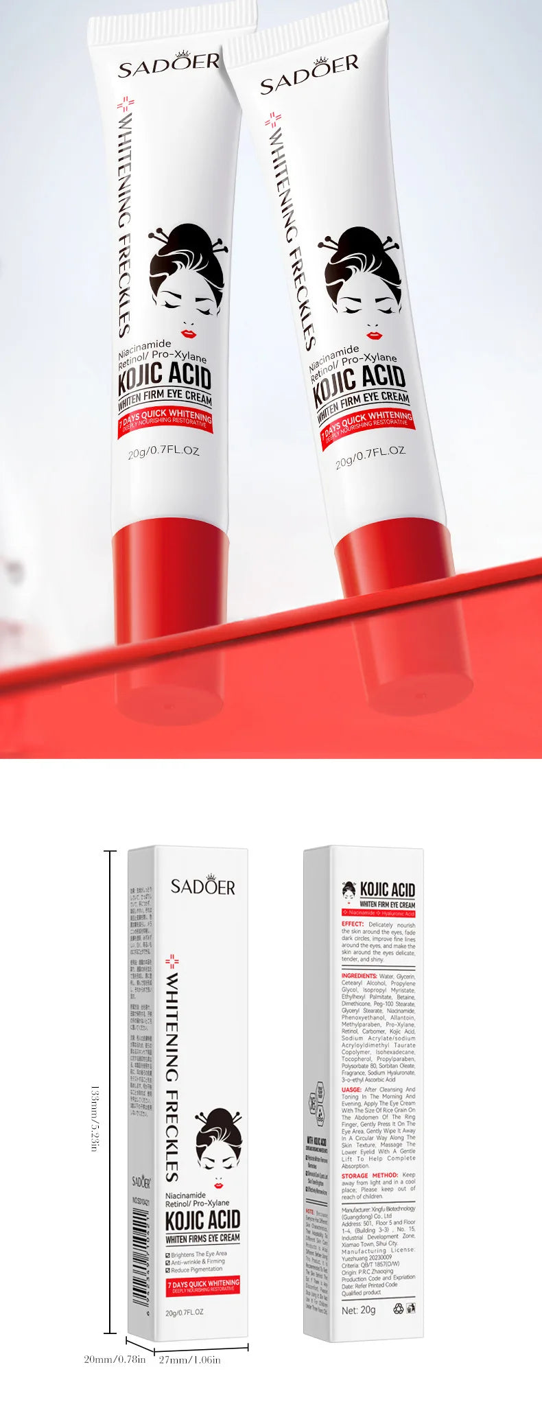 SADOER Kojic Acid Retinol Eye Cream Anti Dark Circles Remove Eye Bags Moisturizing Firming Beauty Eyes Skin Care Products