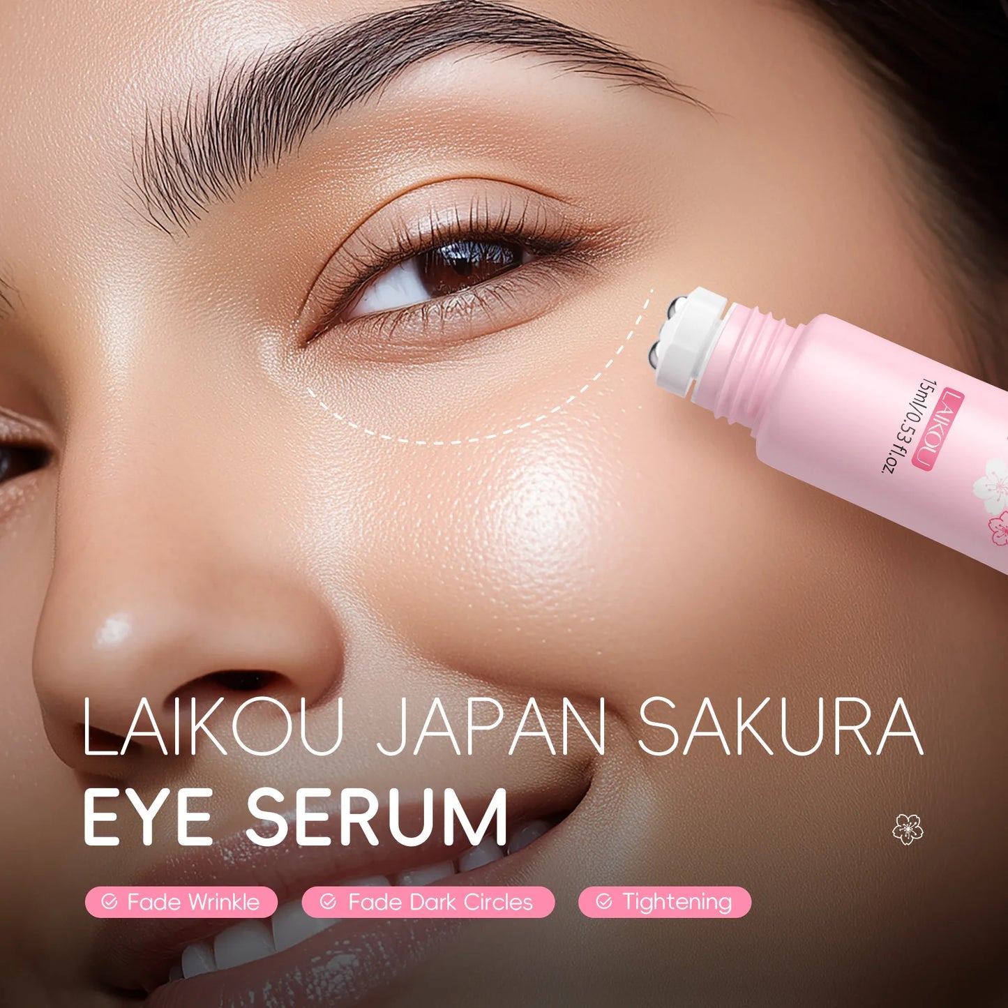 LAIKOU Sakura Roller Eye Serum – Hyaluronic Acid & Niacinamide Dark Circle & Eye Bag Treatment (15ml)
