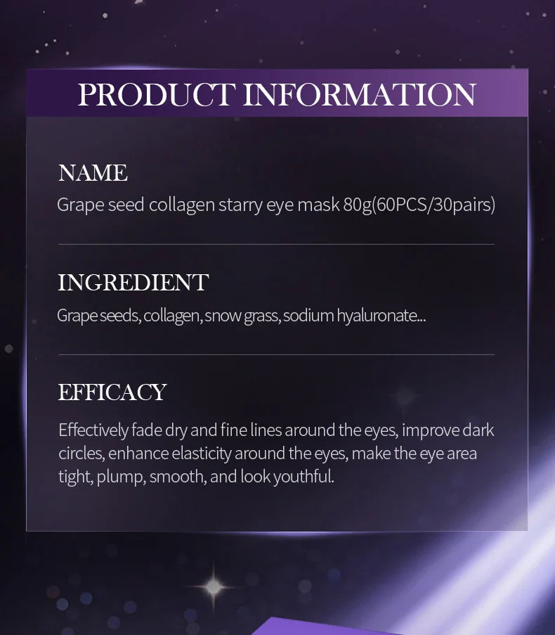 SADOER Grape Crystal Collagen Eye Masks — 60 Pcs Anti Dark Circles, Anti-Aging & Moisturizing Eye Patches