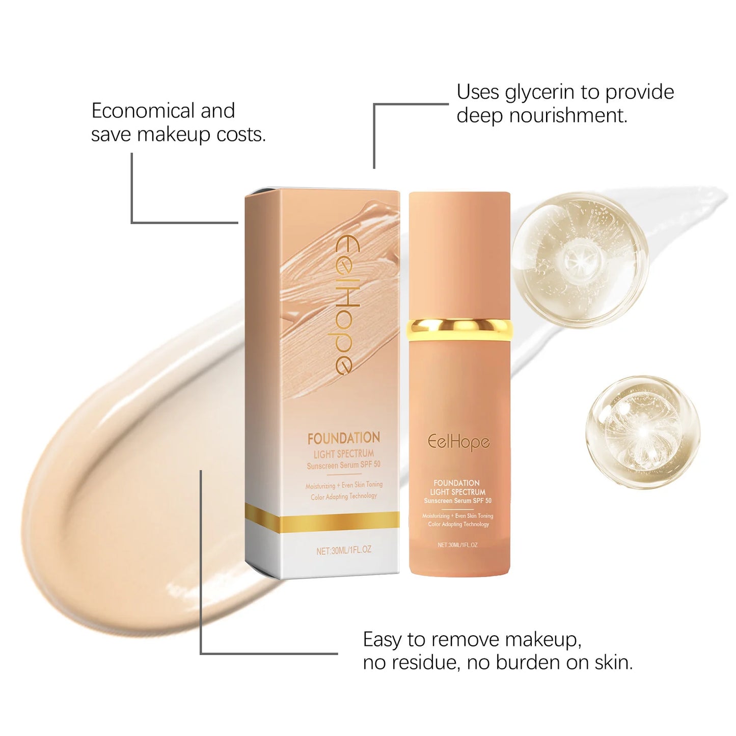 4-in-1 Liquid Foundation SPF 50+ – Matte, Long-Lasting, Waterproof Makeup Base with Concealer & Moisturizer 30ml