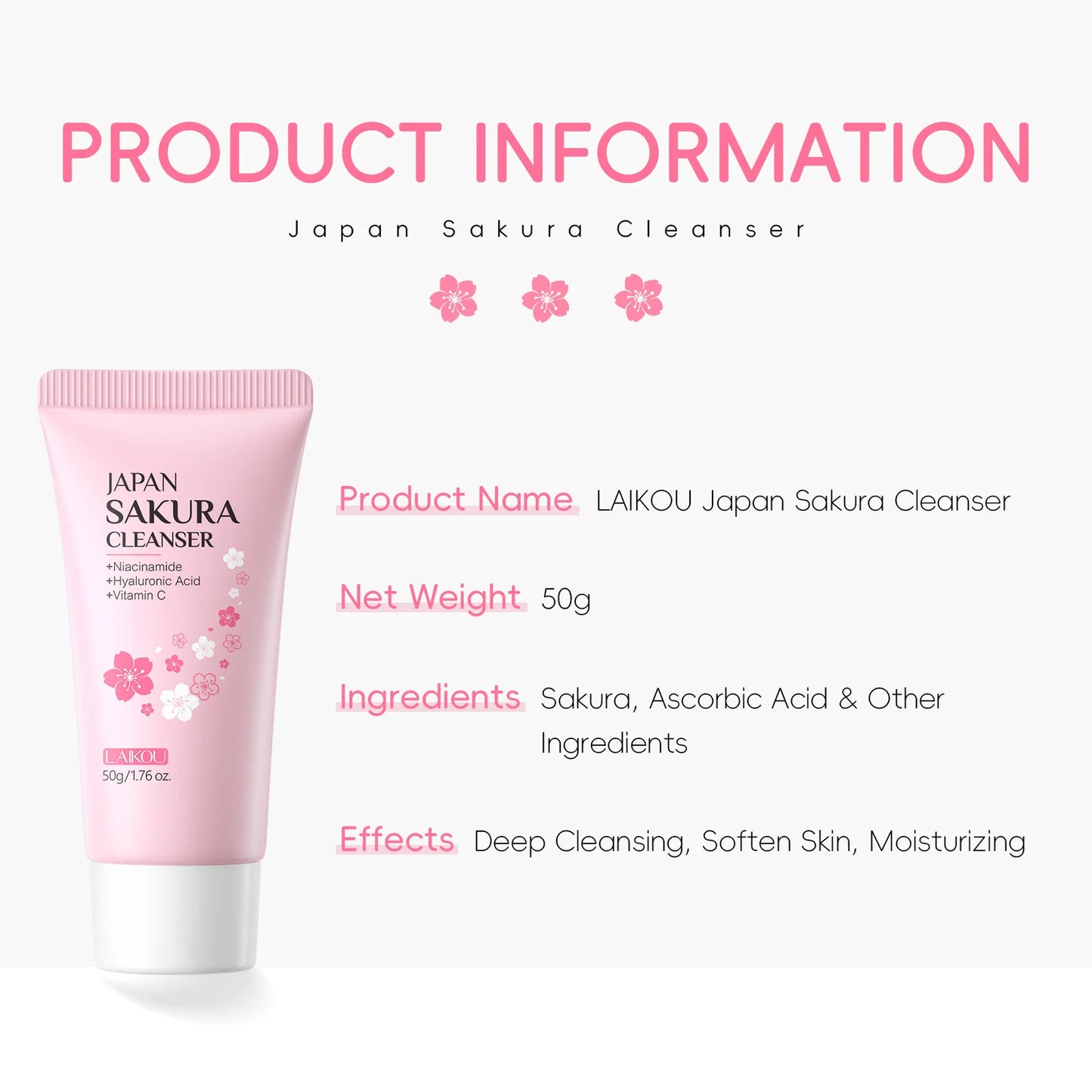 LAIKOU Sakura Facial Cleanser – Deep Cleansing, Oil Control & Brightening Face Wash (50g)