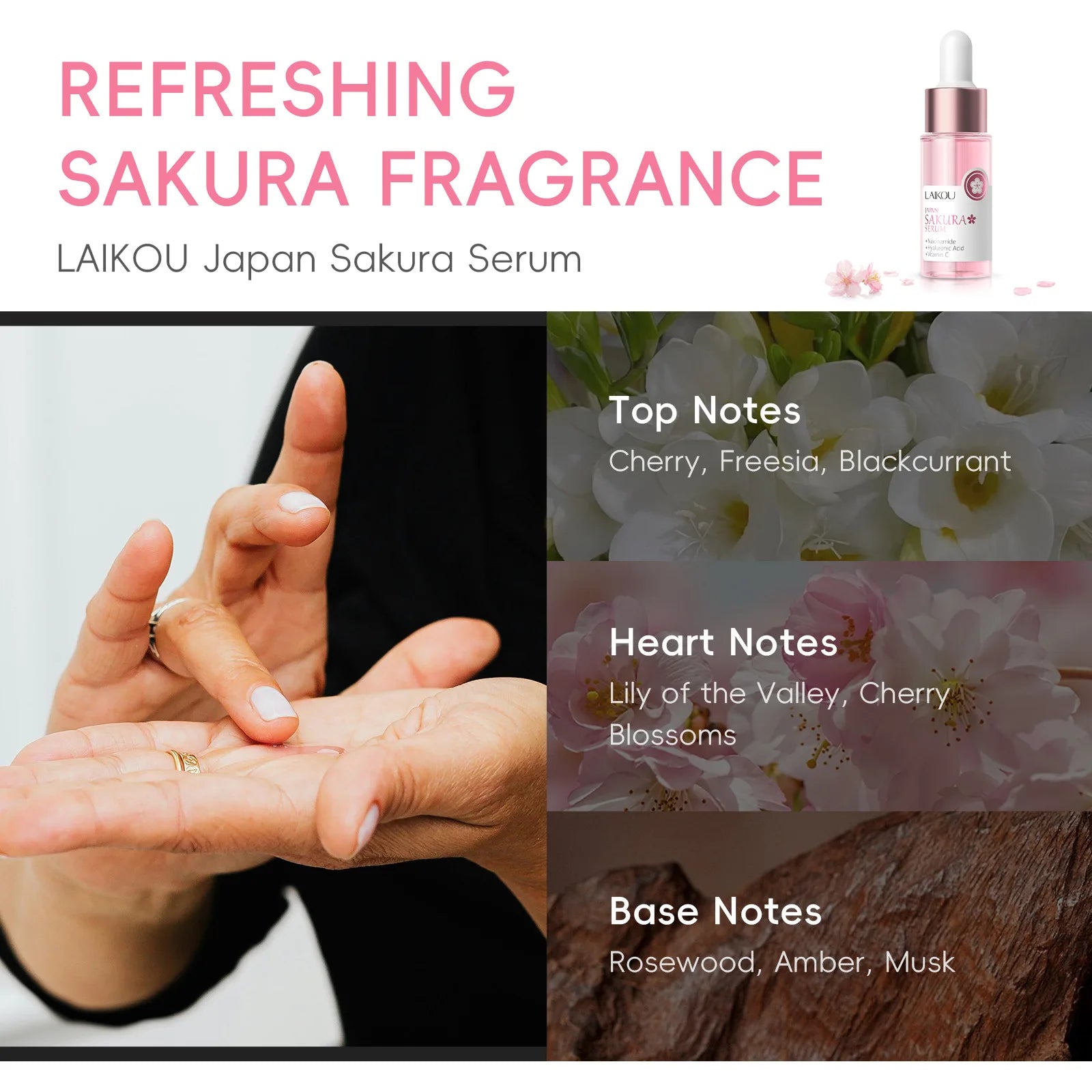 LAIKOU Sakura Brightening Face Serum – Hydrating & Pore Minimizing Essence (17ml / 30ml)