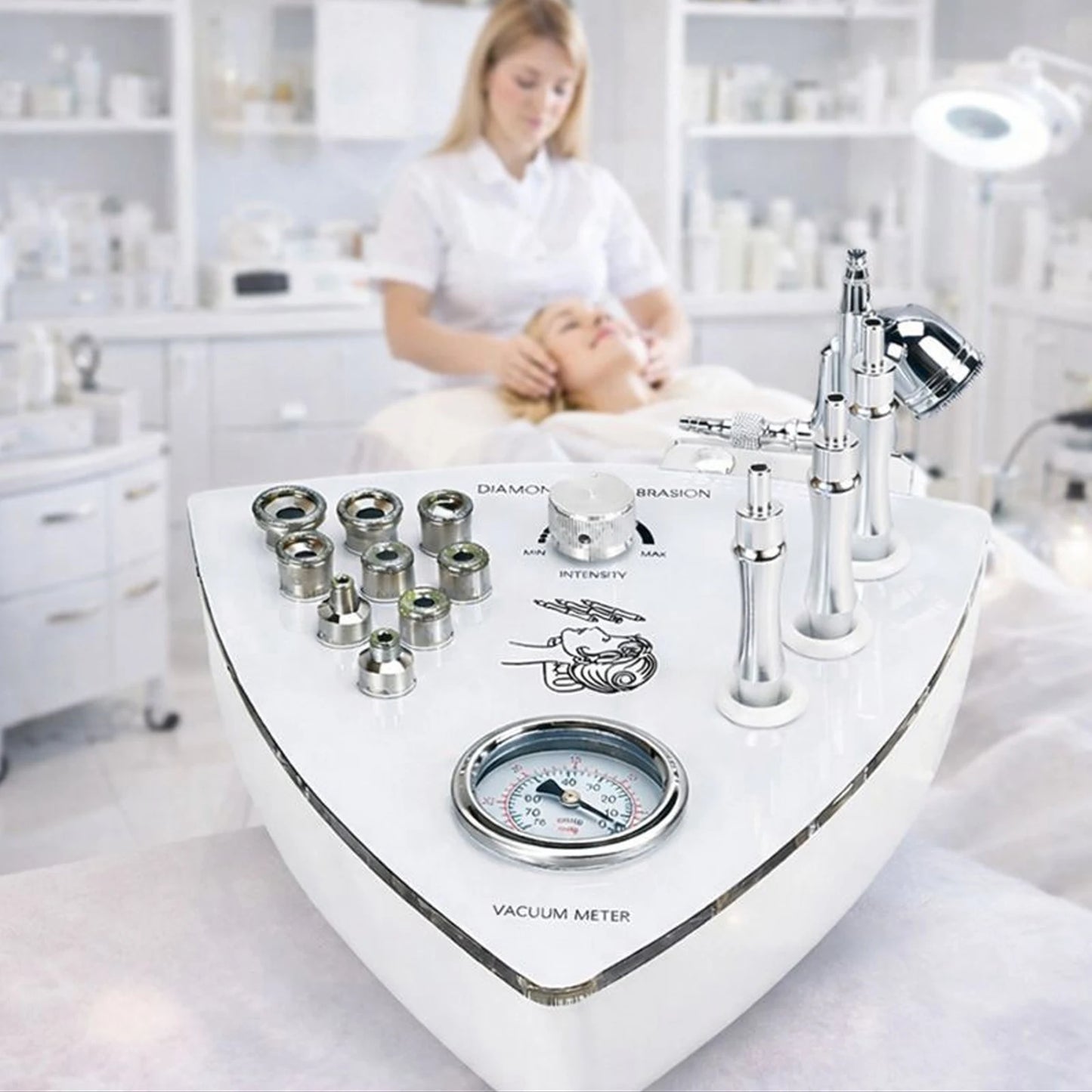Diamond Tip Microdermabrasion Machine – 9-Head Vacuum Exfoliation & Spray Device