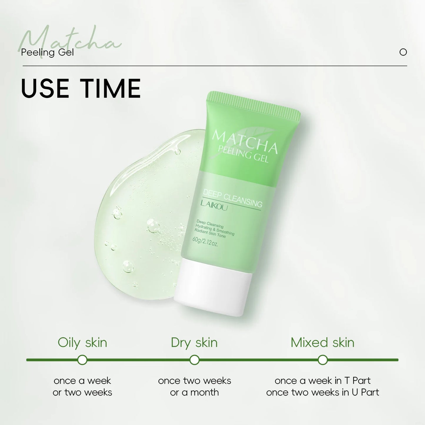 LAIKOU Matcha Peeling Gel – Deep Cleansing Exfoliator & Brightening Facial Scrub (60g)
