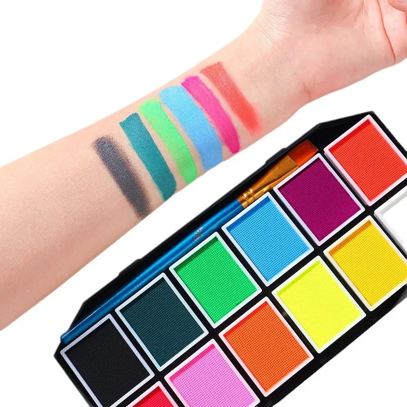 VERONNI 12-Colour Water-Soluble Rainbow Face & Body Paint Palette – Halloween, Stage & Kids Costume Makeup