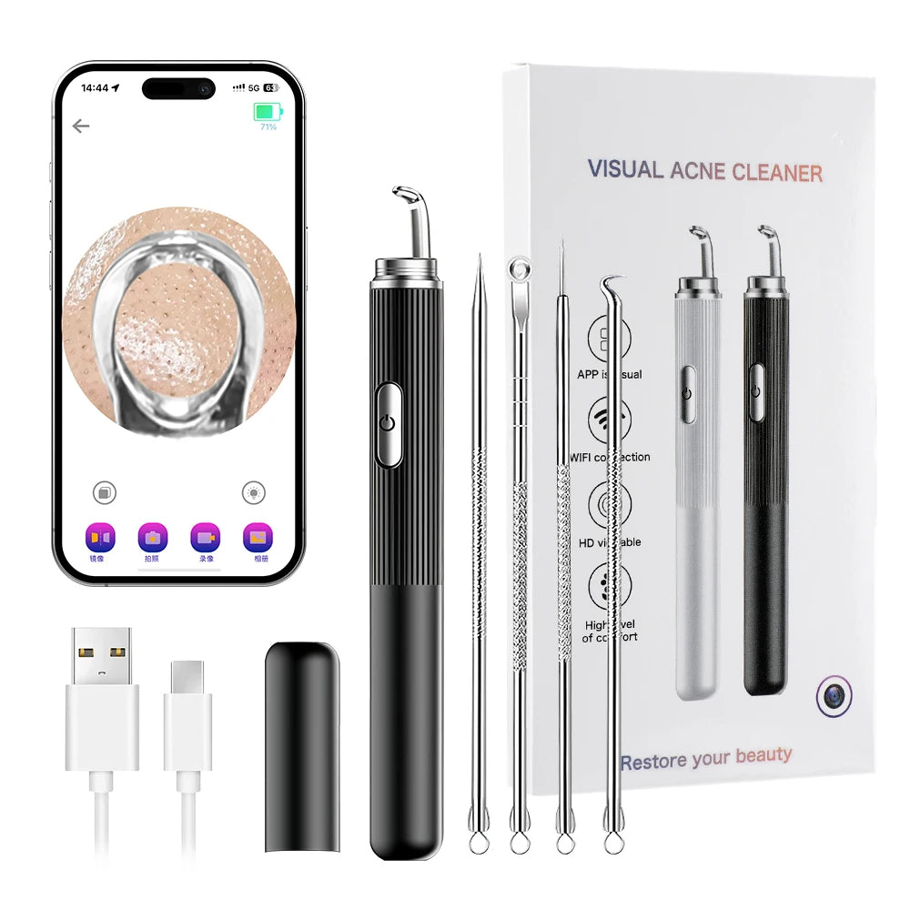 Hailicare Visual Blackhead Remover – 50x HD Camera, Wi-Fi App & LED Light | Acne Pore Cleaner Kit