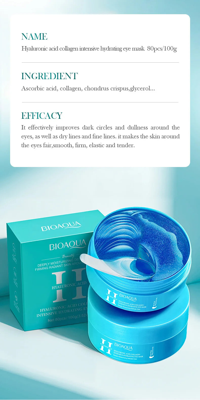 BIOAQUA Crystal Collagen Eye Mask Patches – 80 Pieces, Dark Circles & Anti-Aging