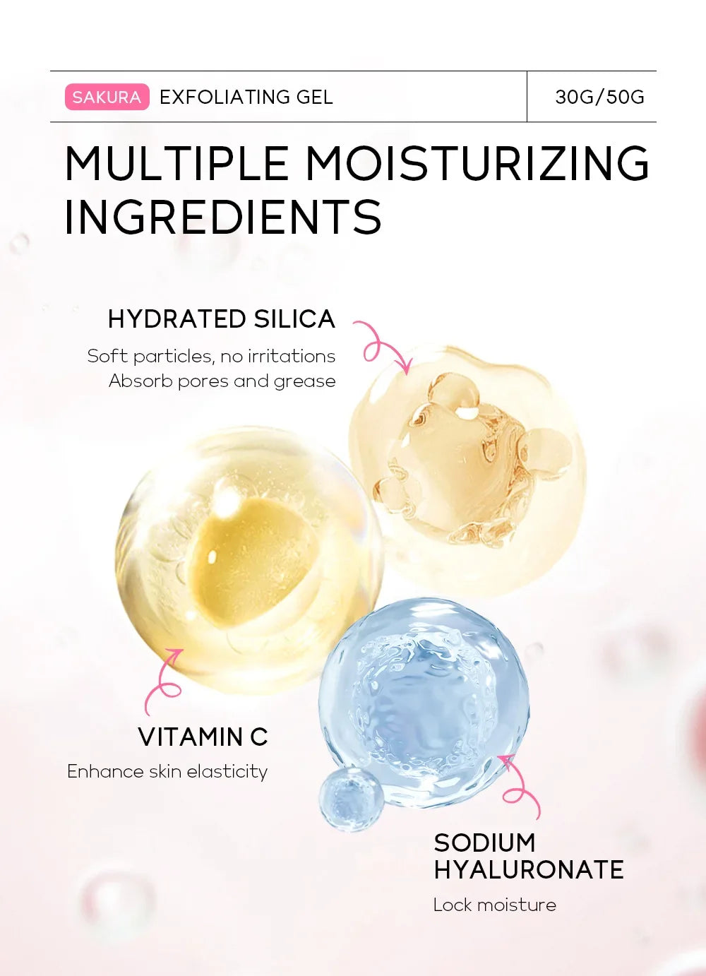 LAIKOU Sakura Exfoliating Peeling Gel – Moisturizing Facial Scrub with Vitamin C & Hyaluronic Acid (30g / 50g)