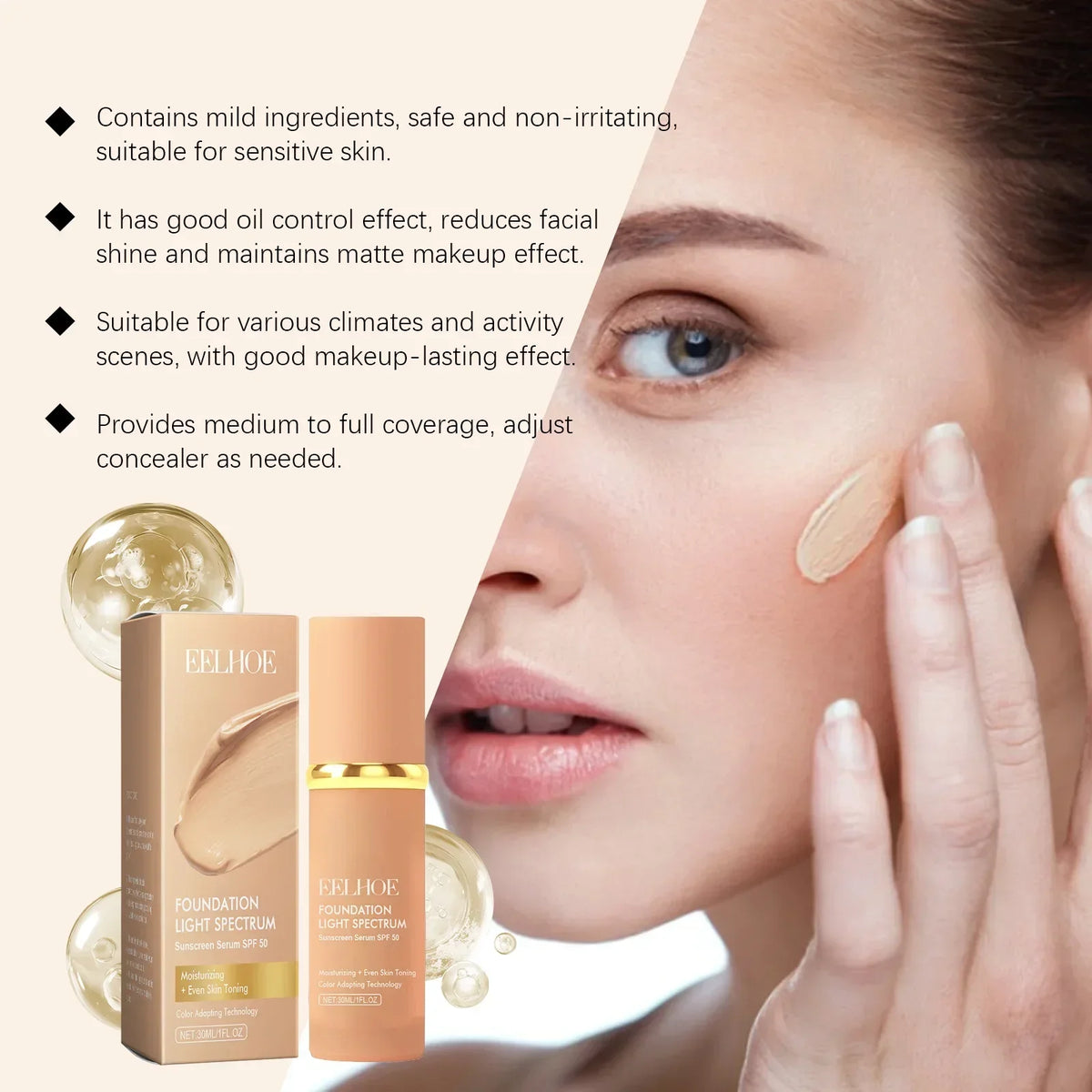 EELHOE Color-Changing Foundation & Concealer | Hydrating, Natural Coverage, Non-Cakey Finish