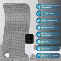Electric Heating Pad for Back, Hands & Legs – 10 Heat Levels, 4 Timer Settings, Machine Washable