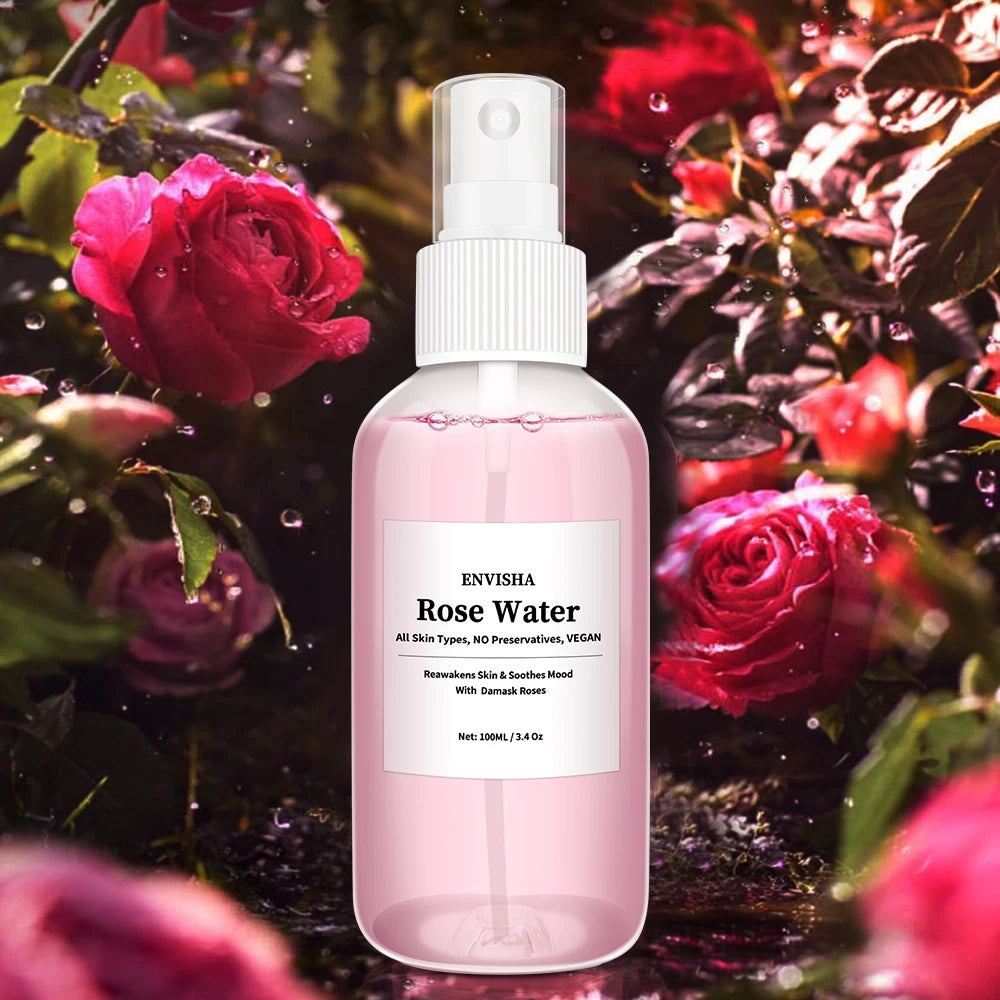 ENVISHA Rose Water Facial Toner – Organic Rose Petal Essence with Aloe Vera & Witch Hazel for Hydrating, Pore-Minimizing & Brightening (100ml)