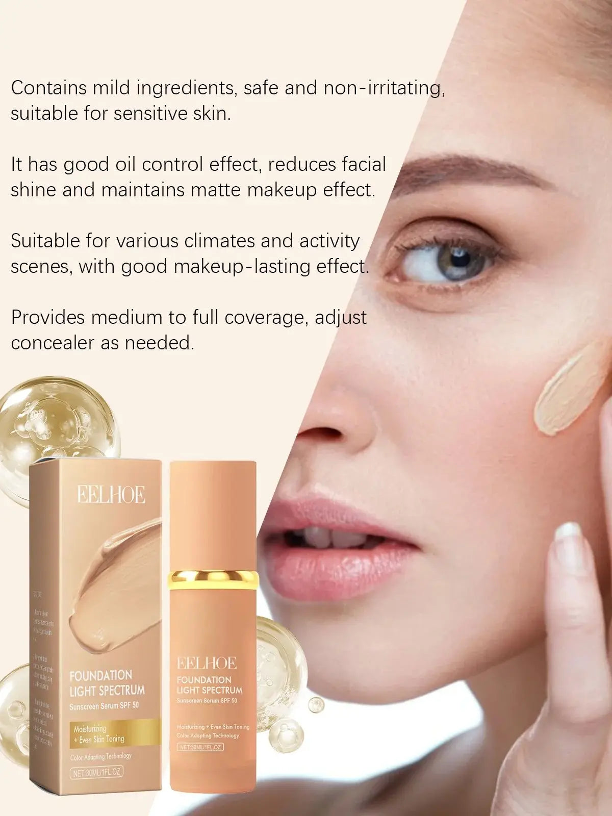 EELHOE Color-Changing Foundation & Concealer | Hydrating, Natural Coverage, Non-Cakey Finish
