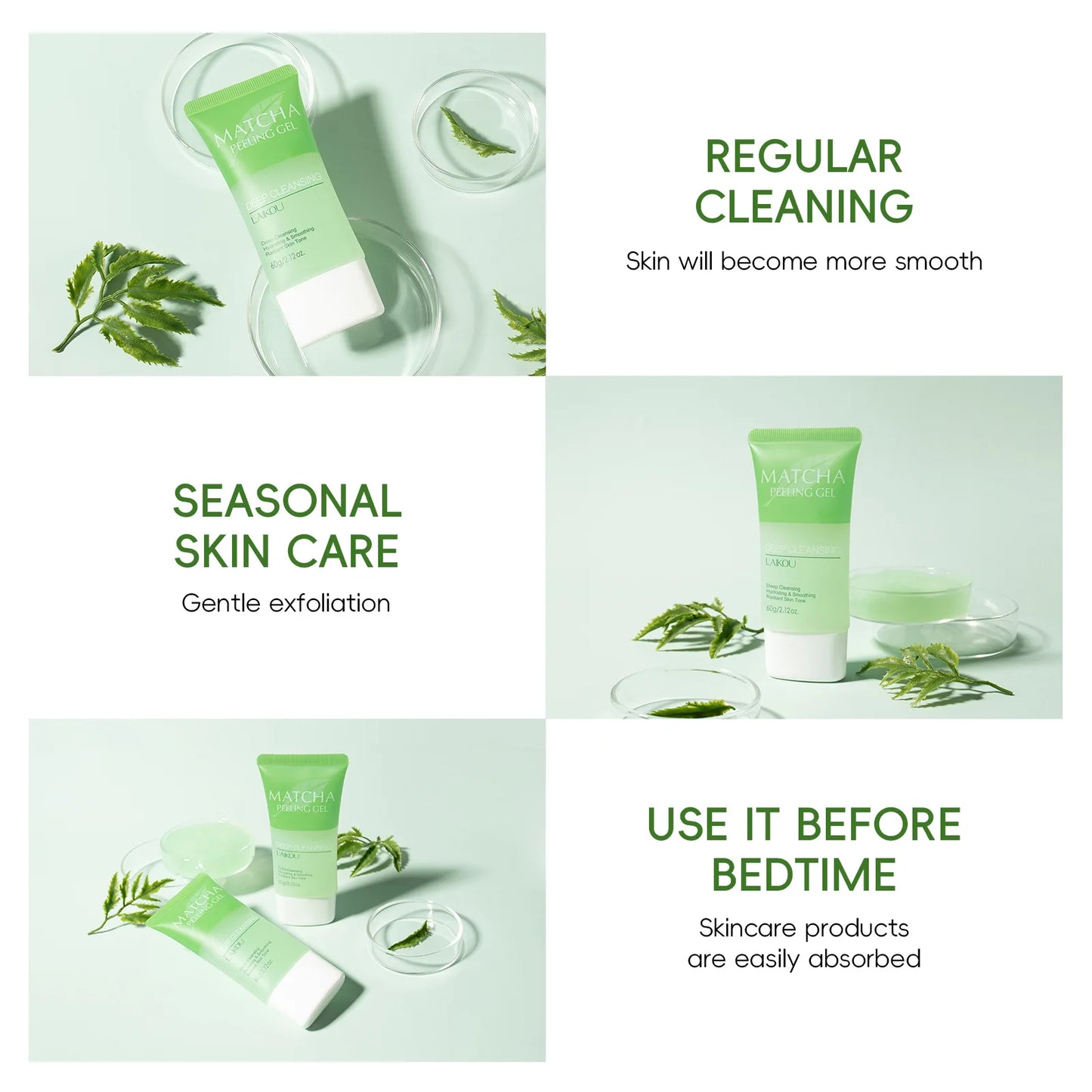 LAIKOU Matcha Peeling Gel – Deep Cleansing Exfoliator & Brightening Facial Scrub (60g)