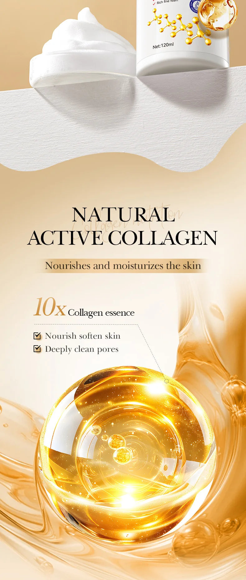 SADOER Collagen Facial Cleanser Mousse – Deep Cleansing & Firming Face Wash (120ml)