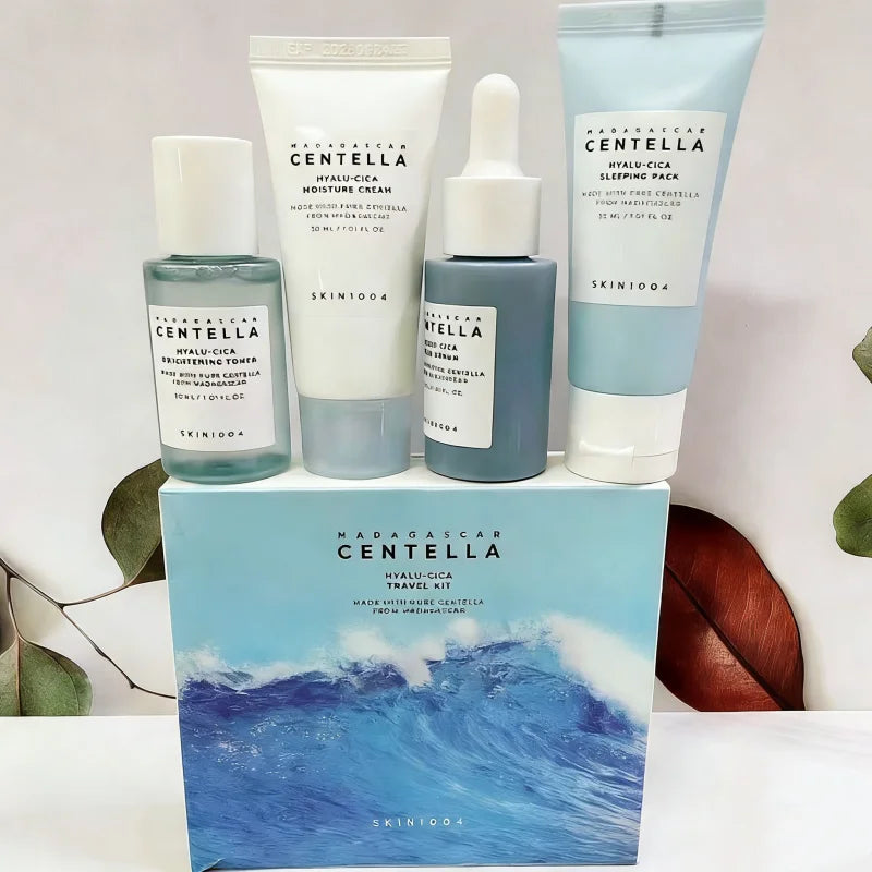 SKIN1004 Centella HyaluCica Travel Kit – 4-Piece Korean Skincare Mini Set (Toner, Serum, Sleeping Pack & Cream)