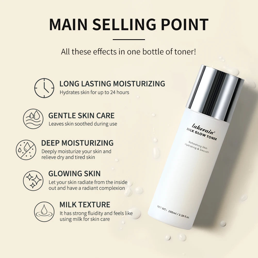 Lakerain Milk Glow Toner – Niacinamide Brightening & Deep Moisturizing Toner for Radiant, Hydrated Skin (100ml)