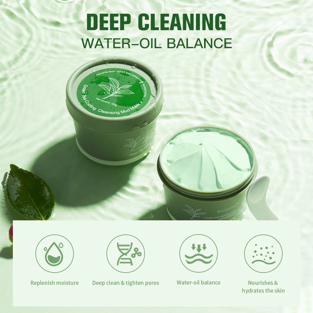 Green Tea Mud Clay Face Mask – Deep Pore Cleansing, Blackhead Removal & Oil Control Skin Treatment for All Skin Types (100g)