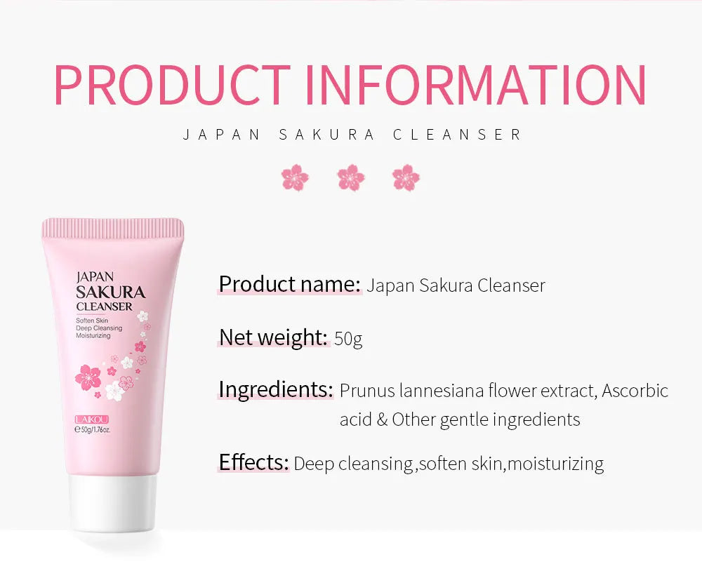 LAIKOU Sakura Facial Cleanser – Deep Cleansing, Oil Control & Brightening Face Wash (50g)